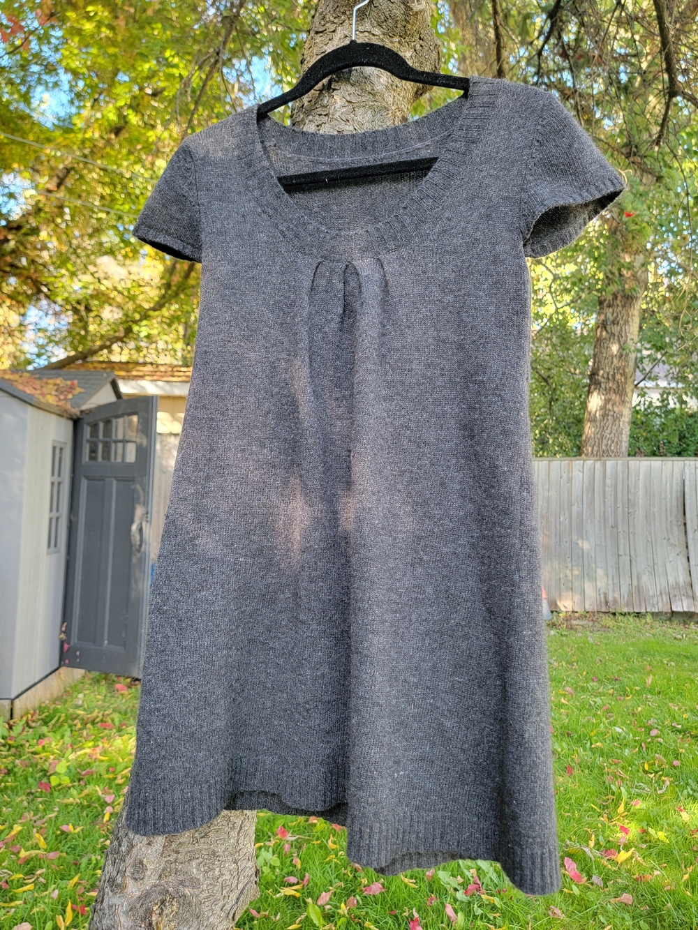 Classic Gray Scoop-Neck Bow Tie Knit Wool Blend Swester Dress